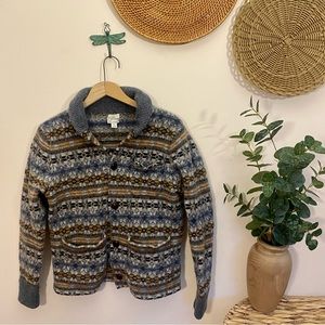 J. Crew Fair Isle Boiled Lambswool Sweater Chore Cardigan Sweater